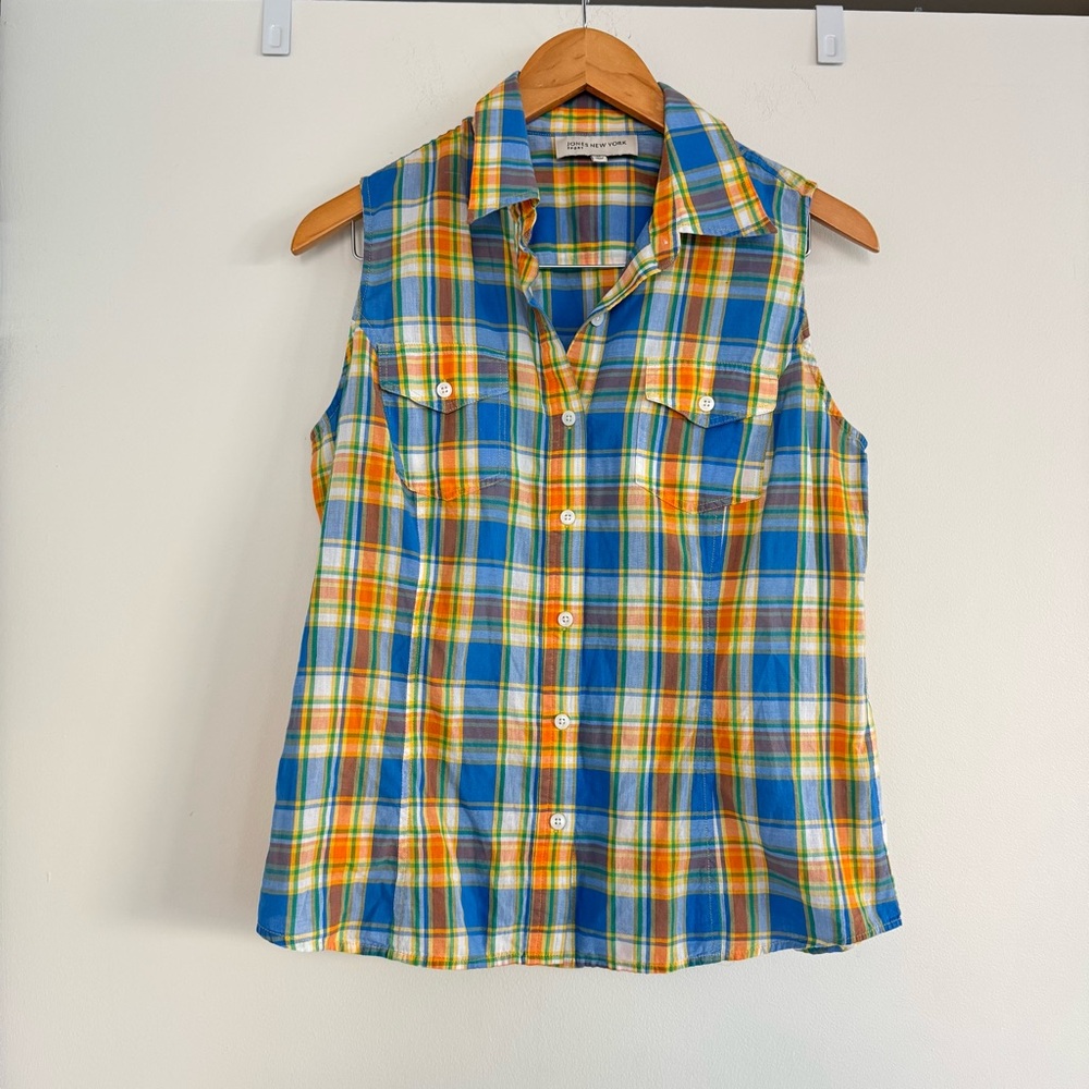 Jones New York 90s plaid sleeveless button down